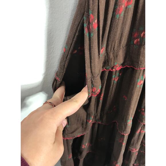 Sundance Brown Floral Petite M Dress Tiered Midi Western Boho Summer Feminine - Picture 4 of 11